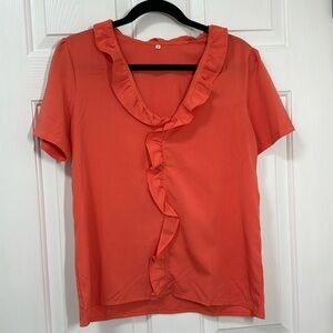 Ruffle collar short sleeve shirt size medium